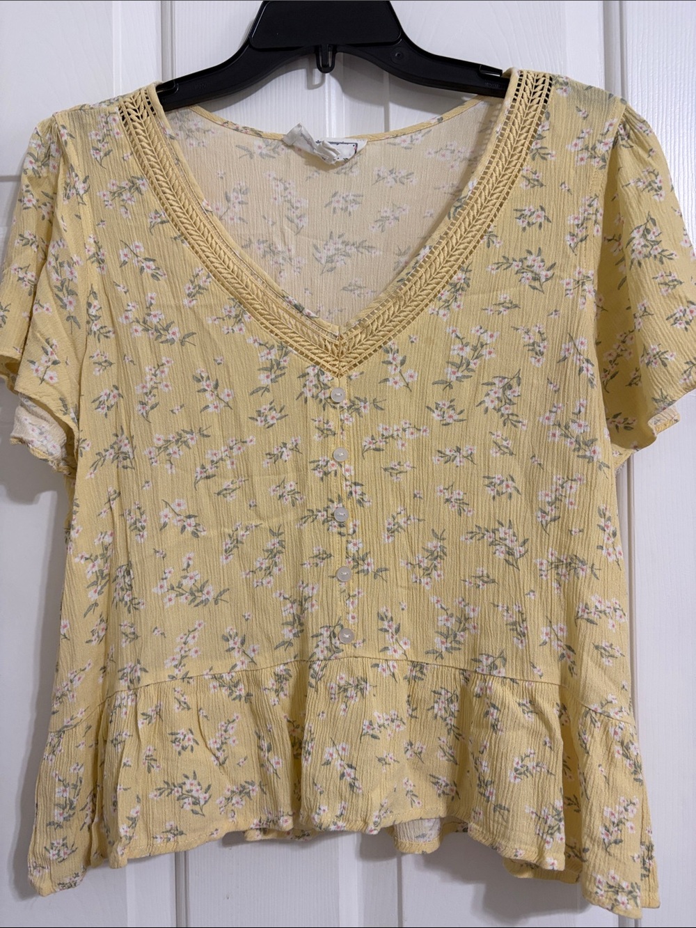 Hippie Rose Yellow Floral V-Neck Peplum Flowy Boho Blouse